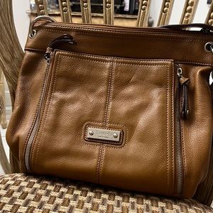Tignanello Honey Brown Pebbled Leather Crossbody Purse Organizer